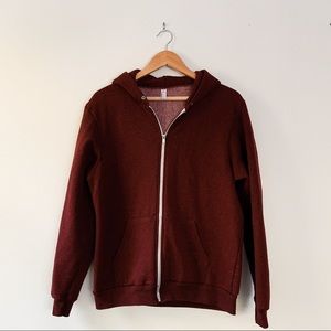 MENS MAROON ZIP UP HOODIE AMERICAN APPAREL MEDIUM